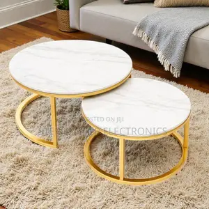 Space Saving Marble Nesting Coffee Table Set With Gold Metal Structure