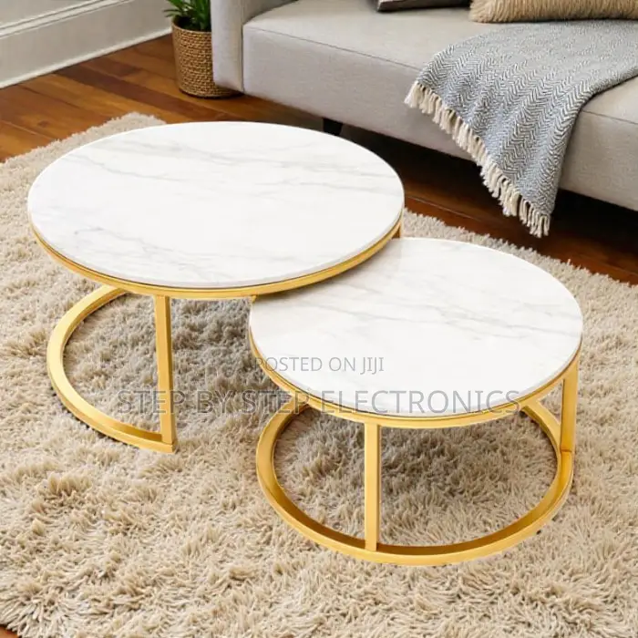 Space Saving Marble Nesting Coffee Table Set With Gold Metal Structure