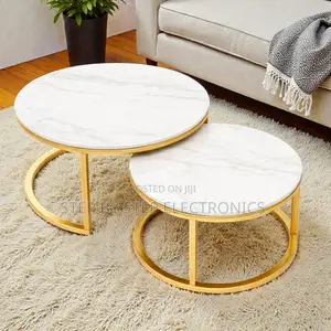 Marble Top Nesting Coffee Table Set With Elegant Gold Metal Structure