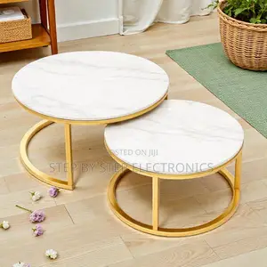 Modern Home Marble Nesting Coffee Tables With Gold Finish Elegant Look