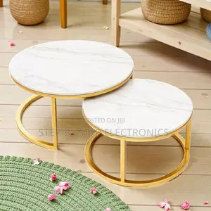Chic White Marble Nesting Coffee Table Set With Gold Frame Design