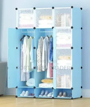 3 Column Portable Plastic Wardrobe-Blue