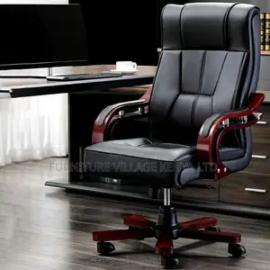 Leather Office Seats| High-back Executive Chair With Wood Base Frame