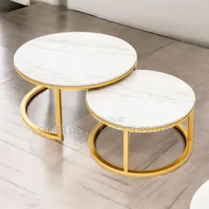 2 Pieces Gold Metal Frame Marble Nesting Coffee Tables