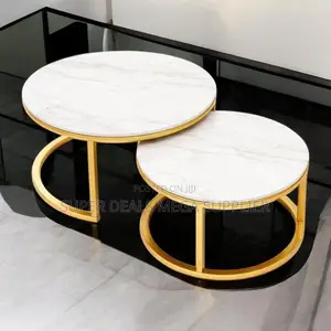 Modern Nesting Round Marble Coffee Tables With Gold Frame