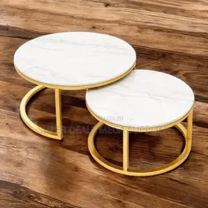 Elegant Gold Frame Marble Nesting Coffee Tables