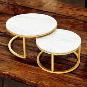 Contemporary Gold Frame Design Round Marble Coffee Tables