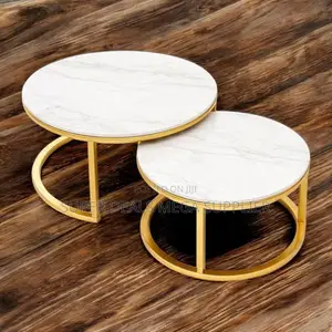 Luxury 2 Piece Nesting Coffee Table Set Round Marble Top