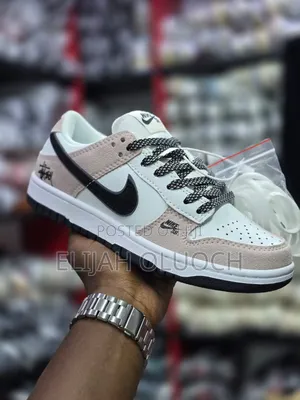 Stüssy X Nike Sb Dunk Low Sneakers In A White, Black, And Pink