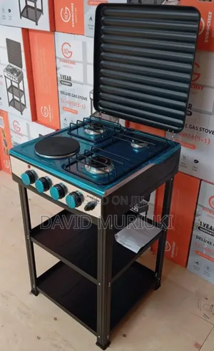 Eurochef 3 Gas +1 Electric Standing Cooker With Shelves.
