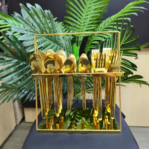 *36pcs Gold Cutlery Set With Unique Stand*
