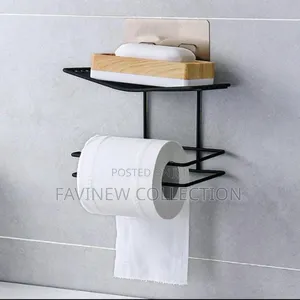 Wall Mounted Wrought Iron Tissue Holder With Adhesive Sticker