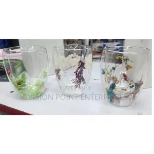 *Insulated Double Wall Glass Cup Dried Flower Coffee Cup With Handle