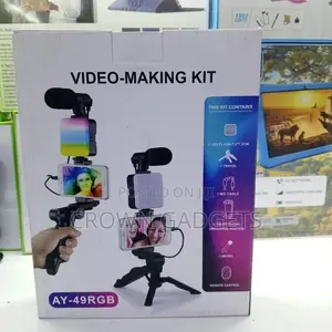 Ay-49 RGB Vlogging Kit With Stand, Led Light Mini Condenser Mic