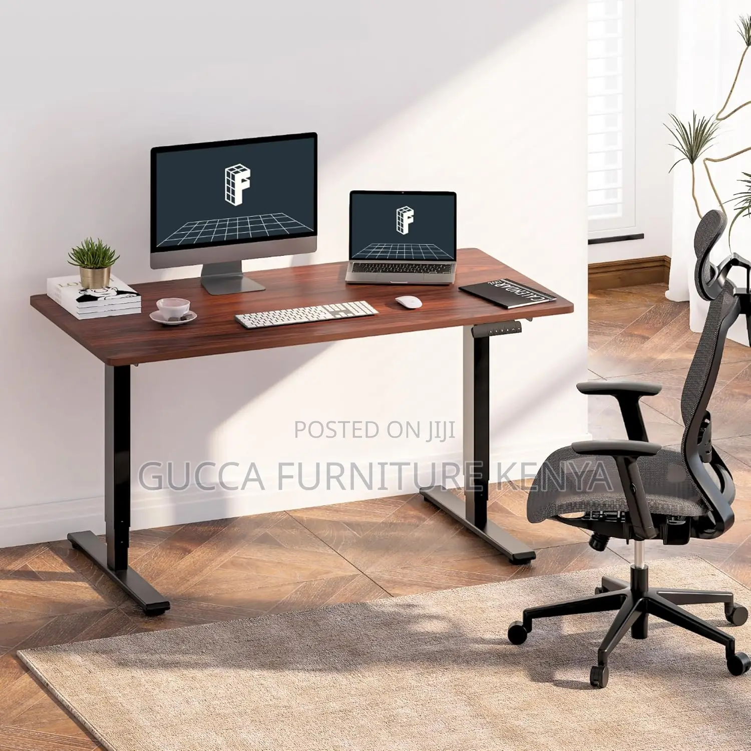 Brown Motorized Electric Standing Desk