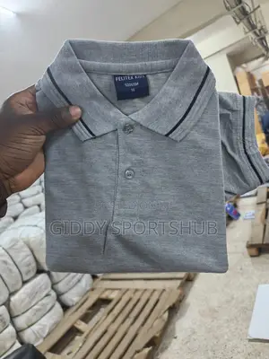 Grey With Black Collar and Sleeve Tipping Stripes
