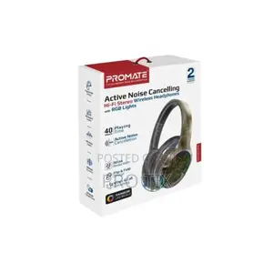 Promate Anc Hi-Fi Stereo Wireless Headphones With RGB Lights