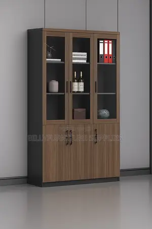 3 Door Wooden File Cabinet Brown