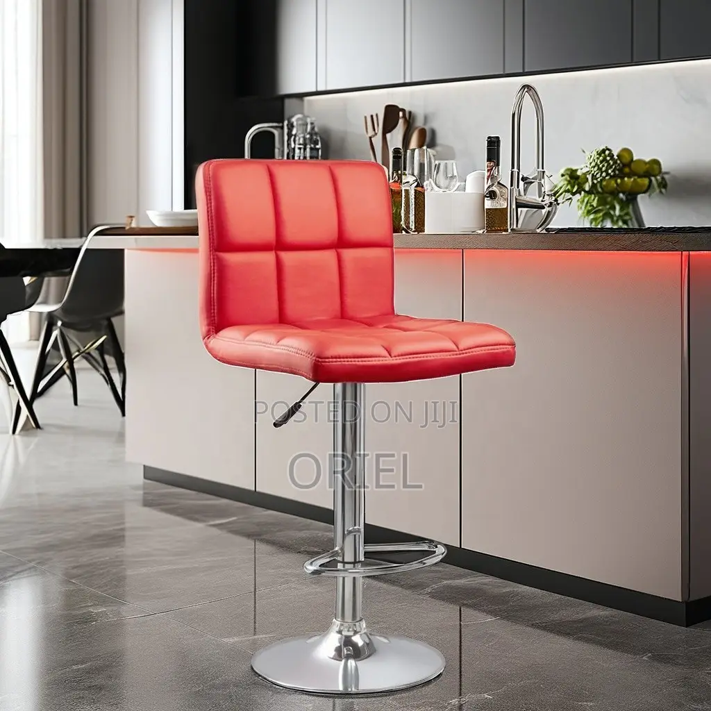 Home Barstool; Leather Upholstered Adjustable Barstool
