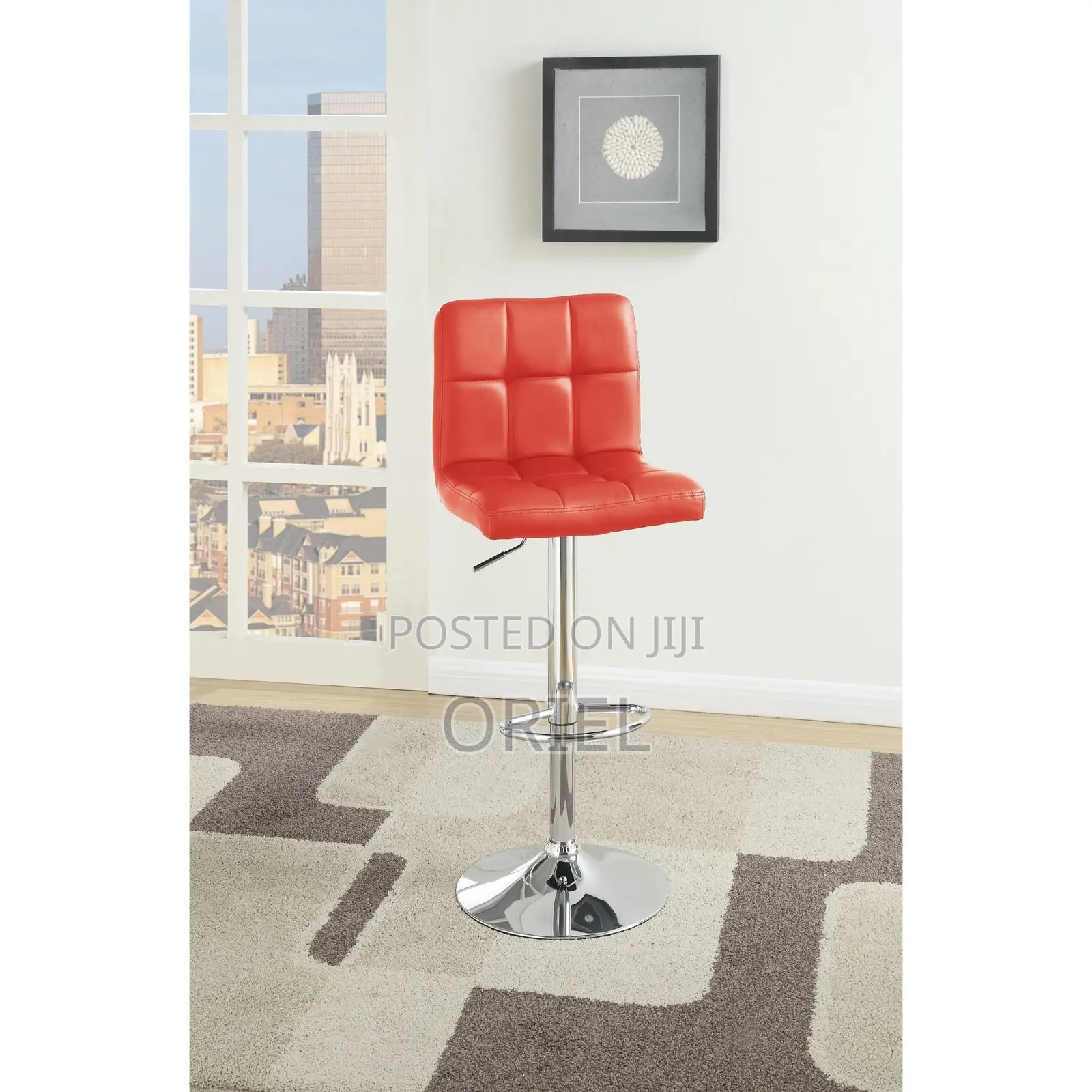 Home Barstool; Leather Upholstered Adjustable Barstool