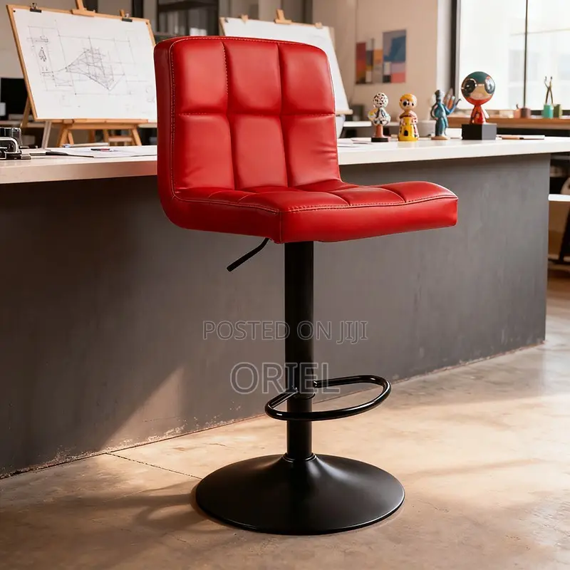 Home Barstool; Leather Upholstered Adjustable Barstool