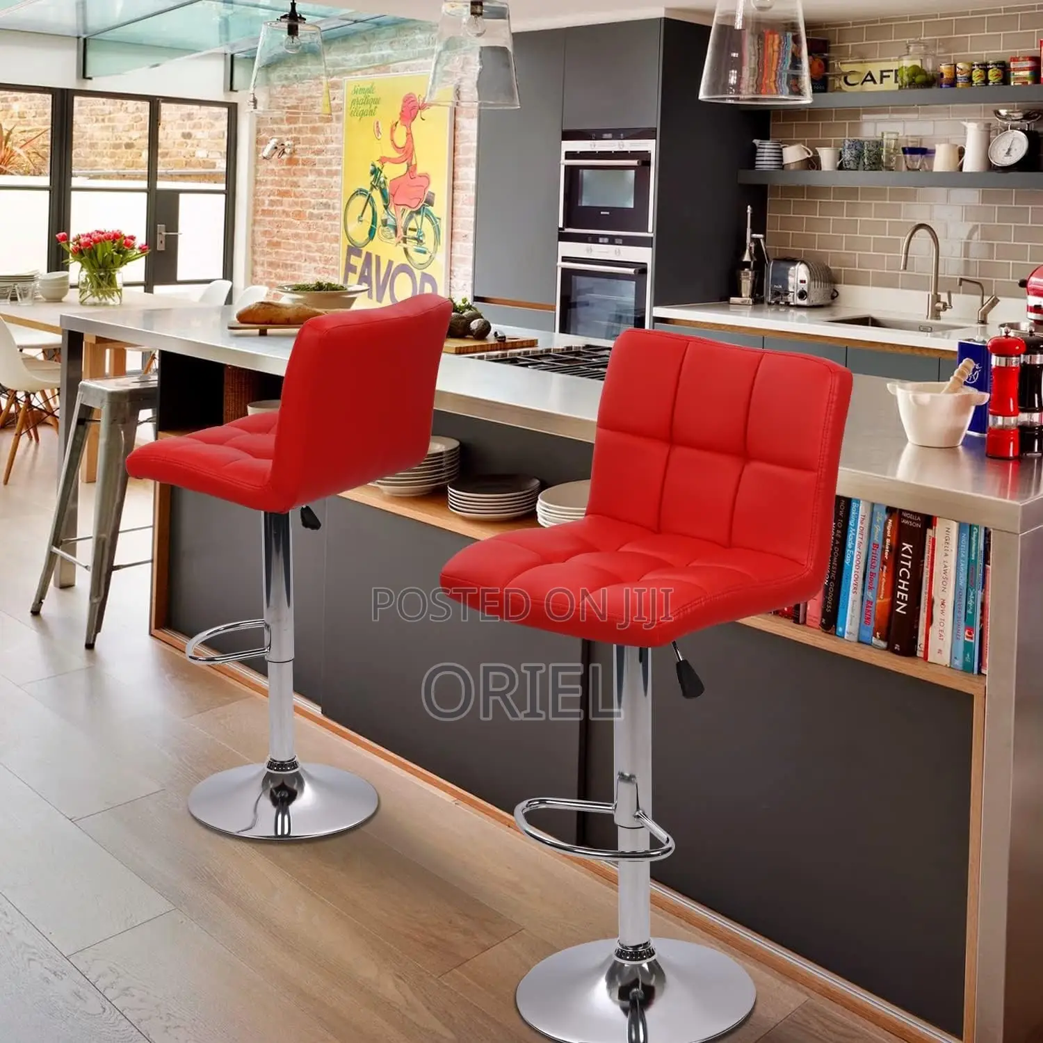 Home Barstool; Leather Upholstered Adjustable Barstool