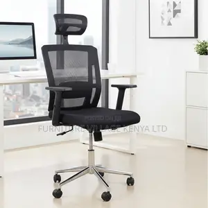 Black Mesh Office Chair ~ Ergonomic Headrest With Chrome Base