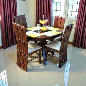 4 Seater Ova Dining Set With Well Spaced Chairs, Walnut Brown