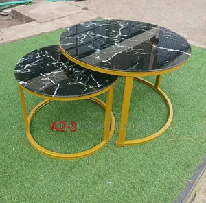 Marble Nesting Coffee Table (Glass Effect) White