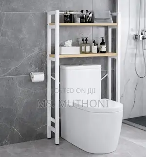 2-Tier Over-the-Toilet Storage Rack Carbon Steel Frame and MDF Shelves