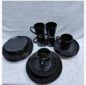 24 Pieces Black Leaf Dinner Set