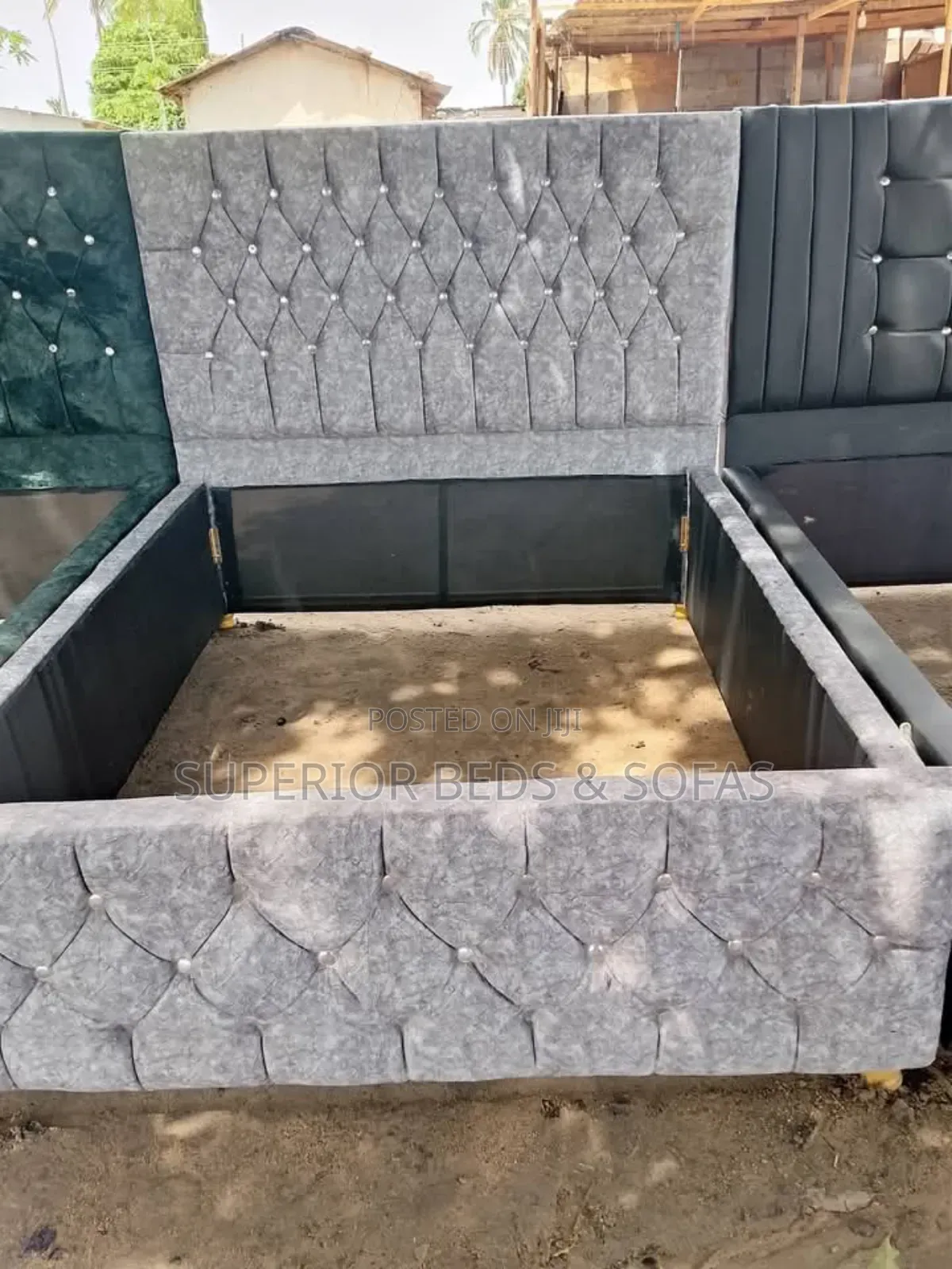 Button-Detail Upholstered Bed