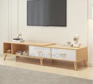 Mid-Century Modern Wooden Retractable Tv Stand