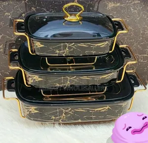 3pcs Black Gold Ceramic Chaffing Dish Sizes: 3.5ltrs,2.5ltrs,1.8ltrs