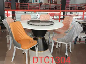 Executive Round Marble Glass Top Six Sitter Dinning Table