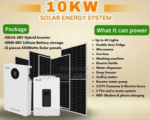 10kva Inverter - 10kwh Lithium Battery -(10)550w Solar Panels Off-Grid
