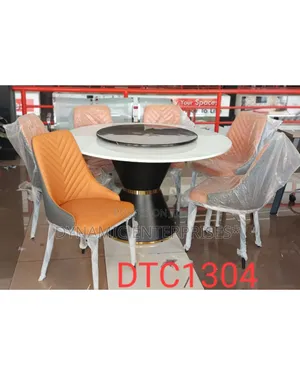 Executive Round Marble Glass Top Six Sitter Dinning Table