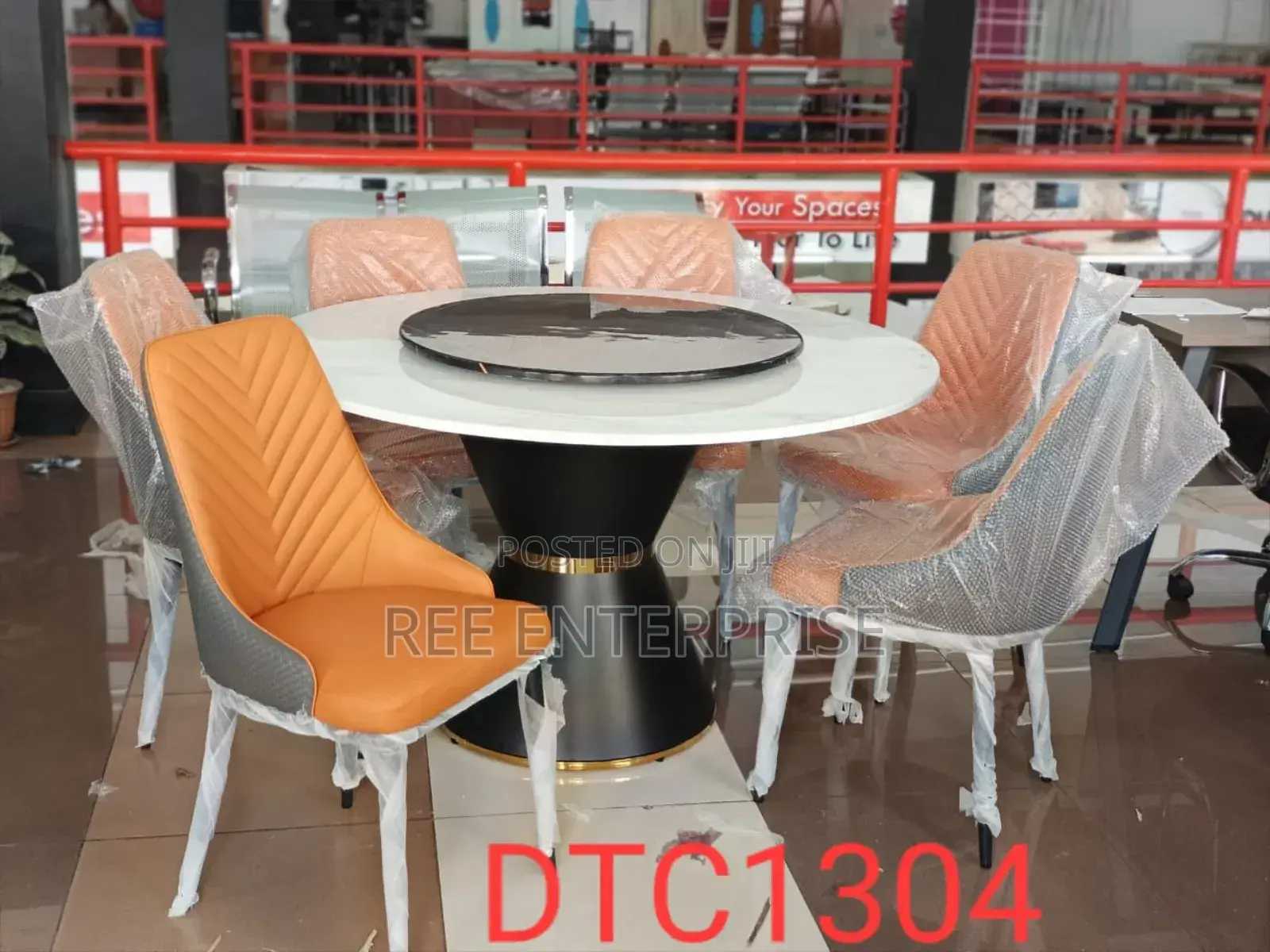 Executive Round Marble Glass Top Six Sitter Dinning Table