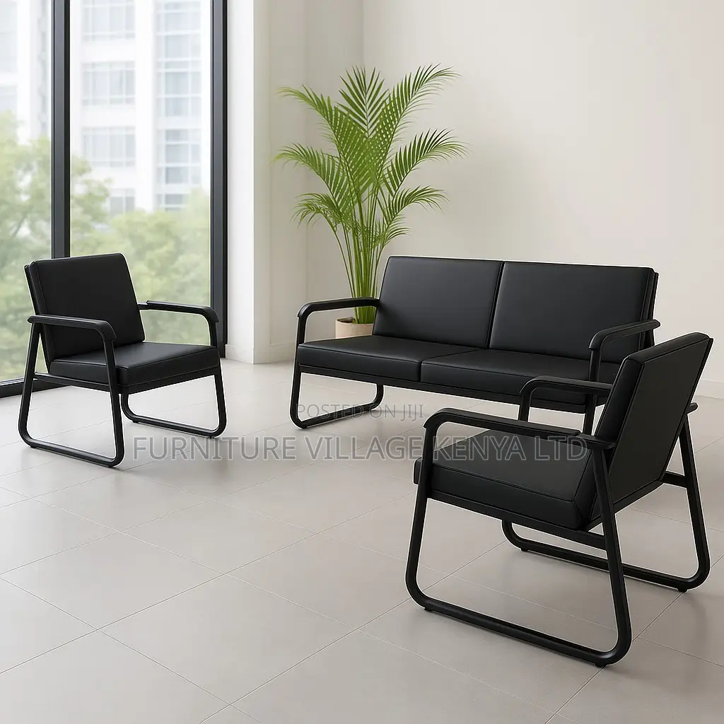 Office Sofa; Black 5-seater Office Sofa Set