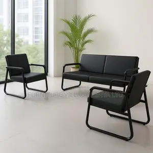 Office Sofa; Black 5-seater Office Sofa Set