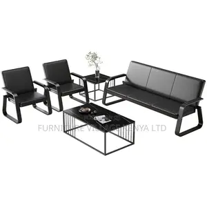 Office Sofa; Black 5-seater Office Sofa Set
