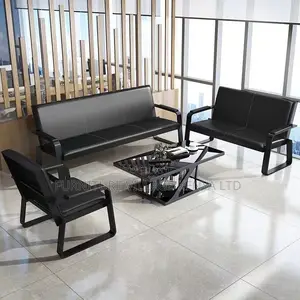 Office Sofa; Black 5-seater Office Sofa Set