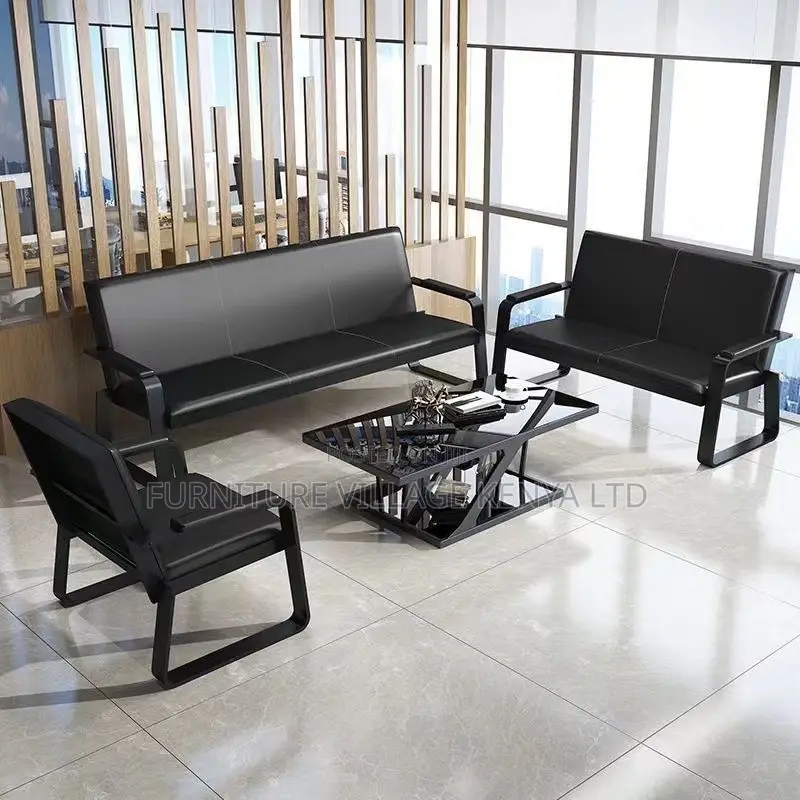 Office Sofa; Black 5-seater Office Sofa Set