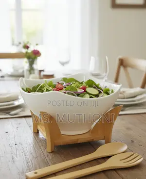 Elegant Salad / Serving Bowl With a Stand + 2 Spoons