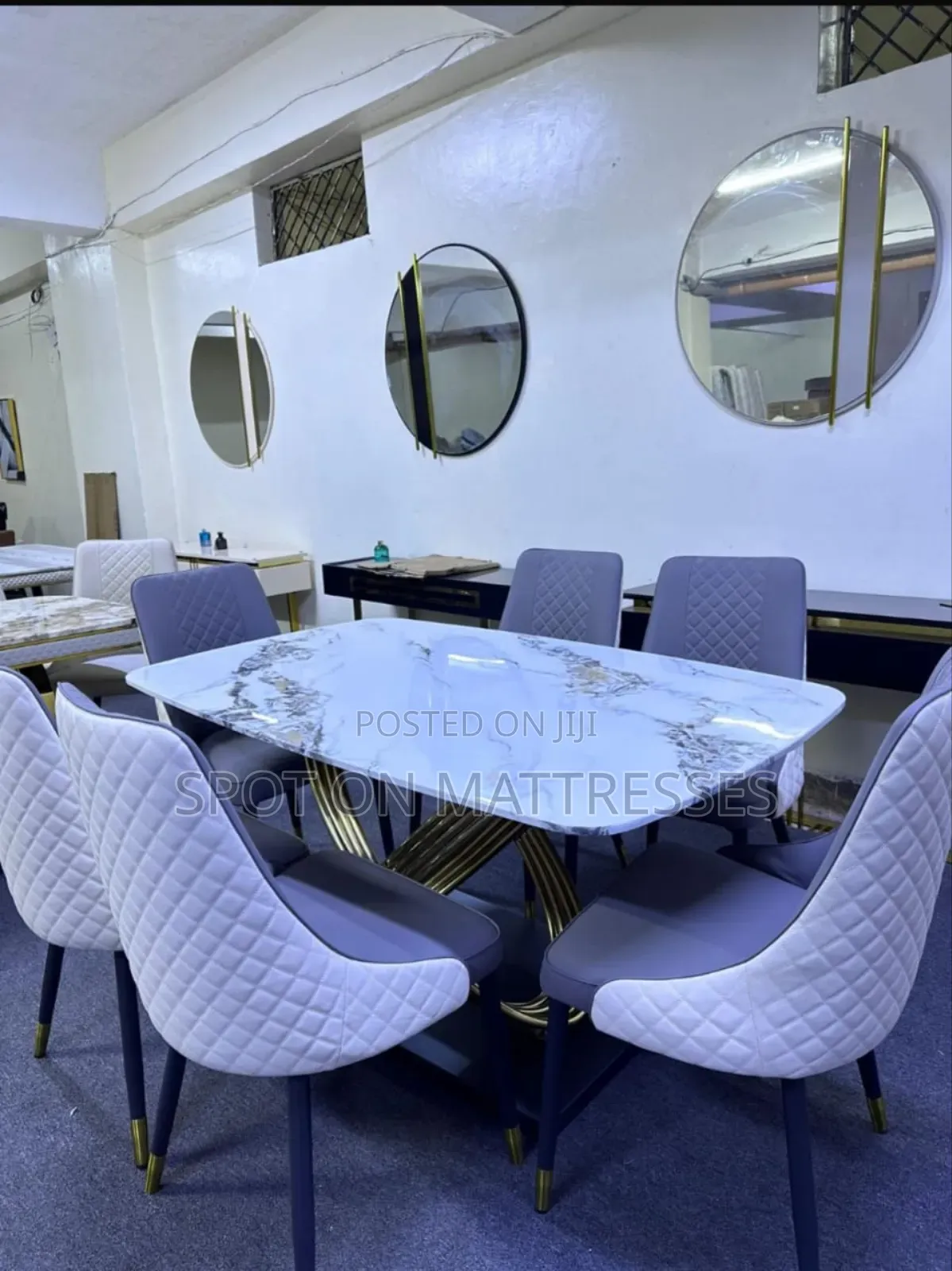 15% Off! Elegant 6 Seater Dining Set. Marble Top Table Leather Seats