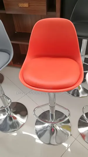 Modern Adjustable Bar Stool With Chrome Base and Cushion Seat – Red