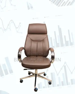 Brown High-Back Executive Leather Chair • Easy Adjustments.