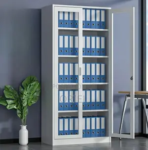 Office Cabinets; Contemporary Full Glass Double-Door Display Cabinet