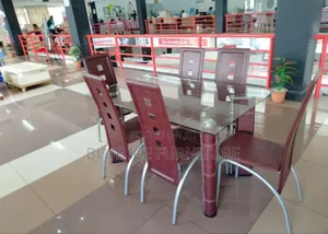 Top Glass Dining Table With 6,Seater