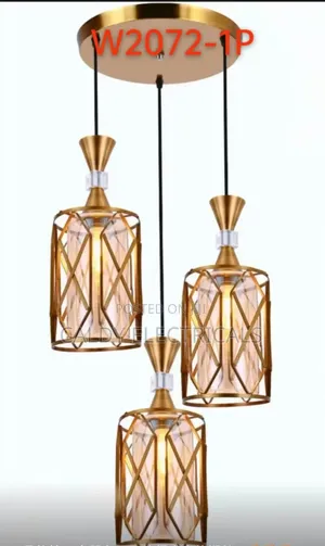 Gold-Colored Metal and Glass Three-Light Cluster Pendant Light Ge2q